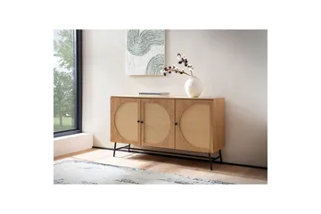 Skjenk Wohnling Foliert sponplate eikelook halvsirkel Rattanflett-utseende 3 dører Moderne - Møbler - Bord - Avlastningsbord - Brettbord og småbord