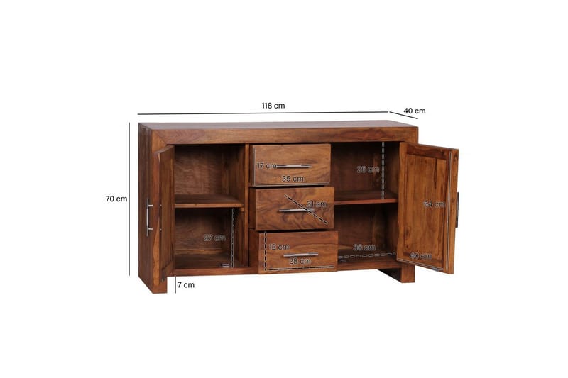 Skjenk Wohnling Heltre 118 x 40 cm 2 dører 3 skuffer Landlig stil - Møbler - Bord - Avlastningsbord - Brettbord og småbord