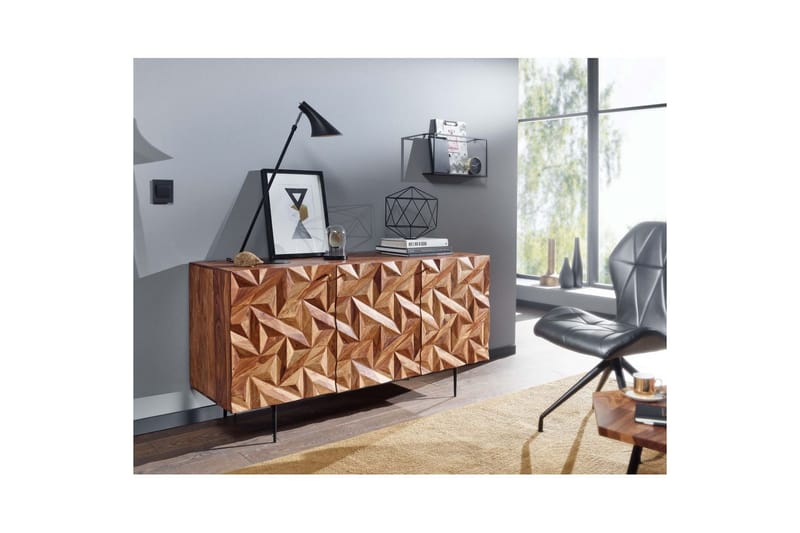 Skjenk Wohnling Massivt tre 3D geometrisk front 144 cm Industriell - Møbler - Bord - Avlastningsbord - Lampebord & sidebord