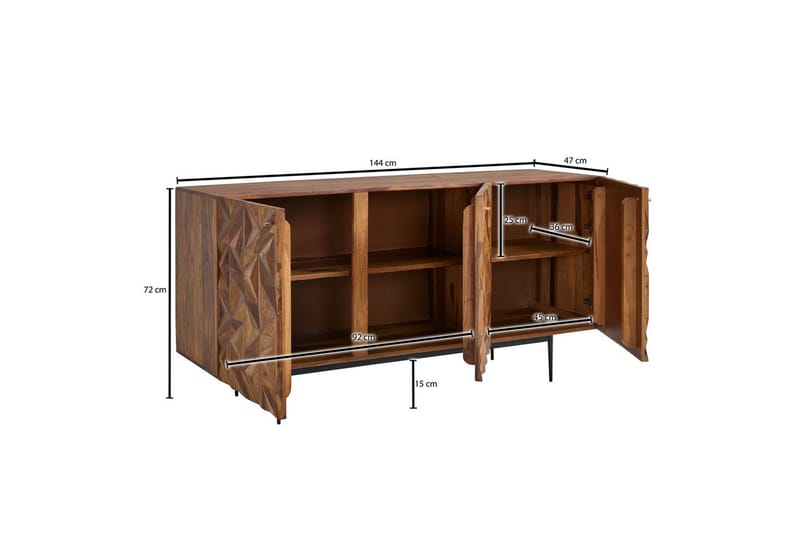 Skjenk Wohnling Massivt tre 3D geometrisk front 144 cm Industriell - Møbler - Bord - Avlastningsbord - Lampebord & sidebord