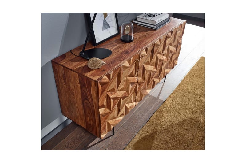 Skjenk Wohnling Massivt tre 3D geometrisk front 144 cm Industriell - Møbler - Bord - Avlastningsbord - Lampebord & sidebord