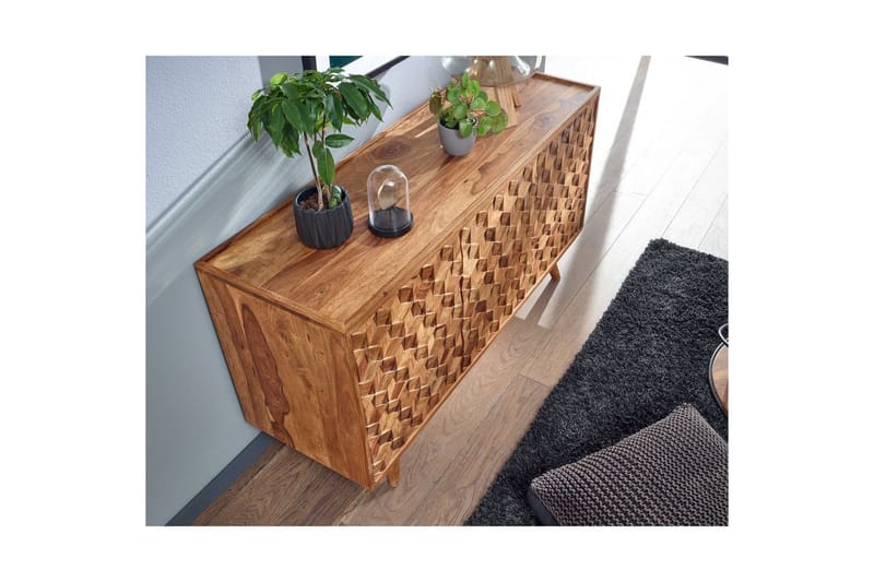 Skjenk Wohnling Massivt tre 3D kubeoptikk front 138 cm Landlig stil - Møbler - Bord - Avlastningsbord - Lampebord & sidebord