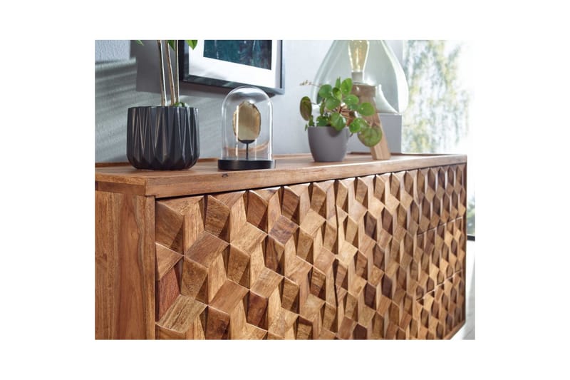 Skjenk Wohnling Massivt tre 3D kubeoptikk front 138 cm Landlig stil - Møbler - Bord - Avlastningsbord - Lampebord & sidebord