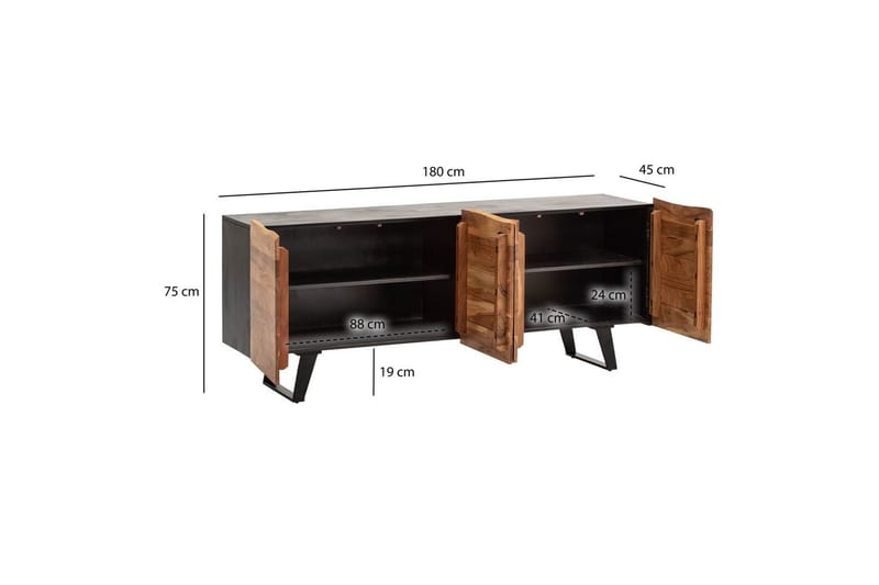 Skjenk Wohnling Massivt treverk trekanter 180 cm 4 dører industriell - Oppbevaring - Oppbevaringsmøbler - Sideboard & skjenker