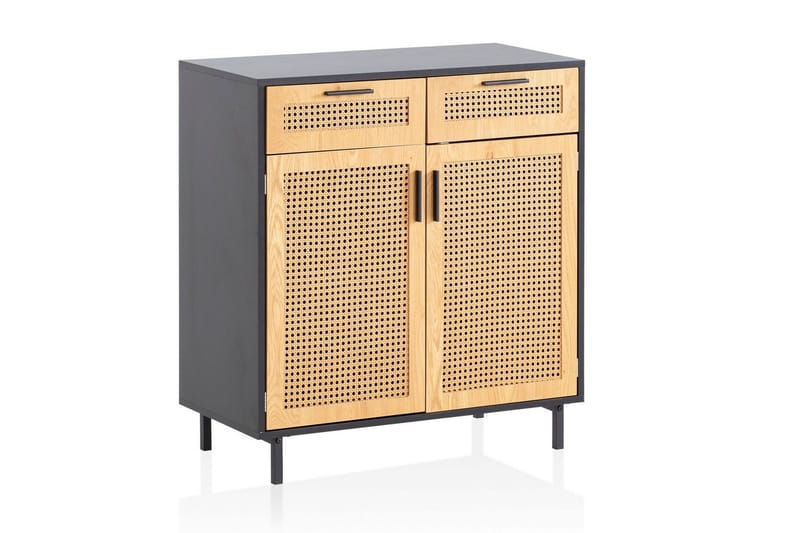 Skjenk Wohnling Melaminbelagt MDF 80 cm 2 dører 2 skuffer med flettverk i Wieners stil moderne - Møbler - Bord - Avlastningsbord - Lampebord & sidebord