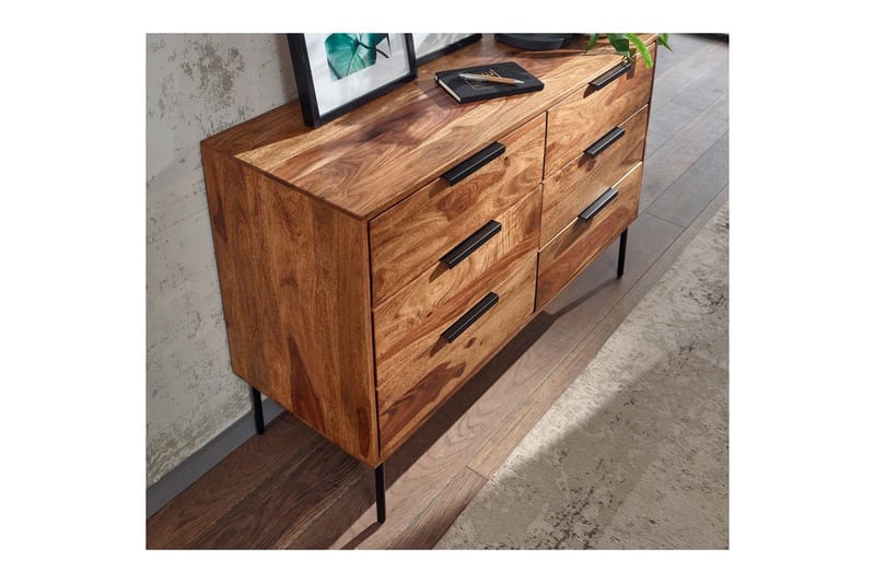 Skjenk Wohnling Solid tre 117 cm 6 skuffer filigrane metallben i landlig stil - Oppbevaring - Oppbevaringsmøbler - Sideboard & skjenker