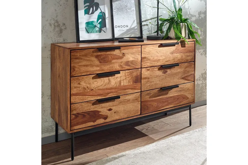 Skjenk Wohnling Solid tre 117 cm 6 skuffer filigrane metallben i landlig stil - Oppbevaring - Oppbevaringsmøbler - Sideboard & skjenker