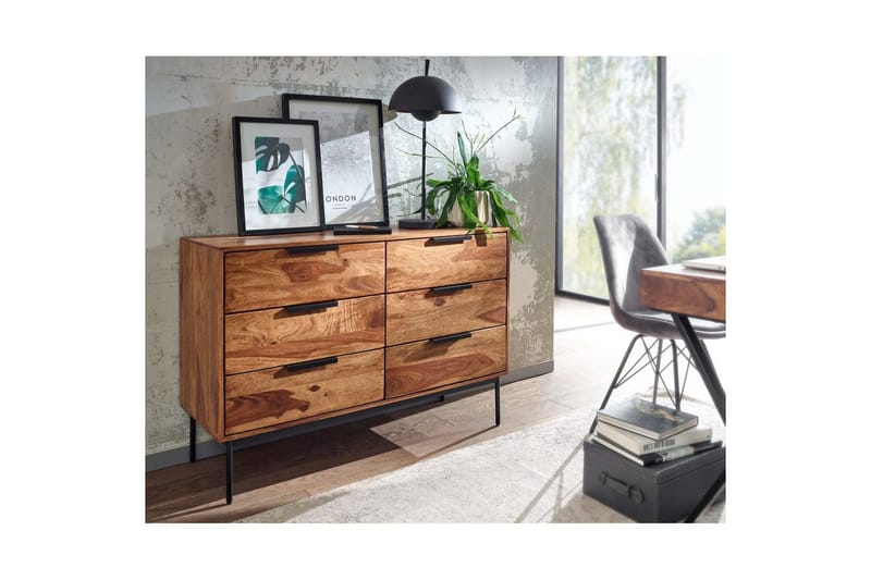 Skjenk Wohnling Solid tre 117 cm 6 skuffer filigrane metallben i landlig stil - Oppbevaring - Oppbevaringsmøbler - Sideboard & skjenker