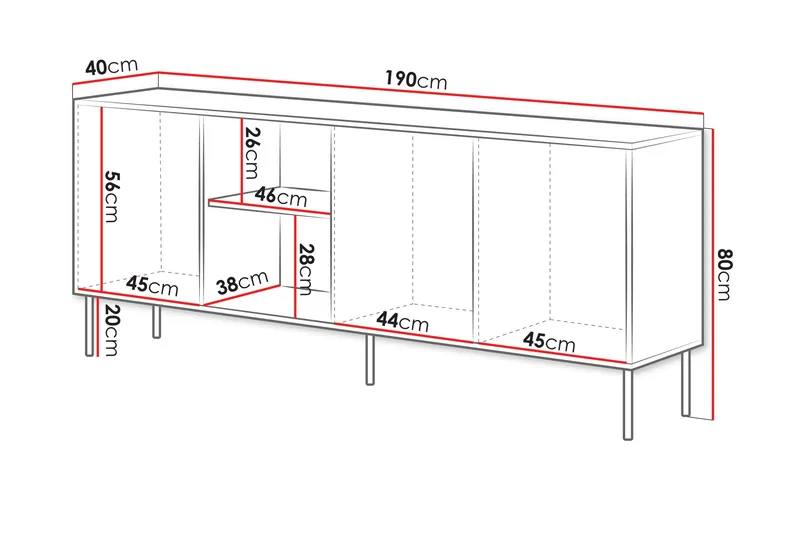 Stintino Skjenk 190x40 cm - Hvit/Grå - Oppbevaring - Oppbevaringsmøbler - Sideboard & skjenker