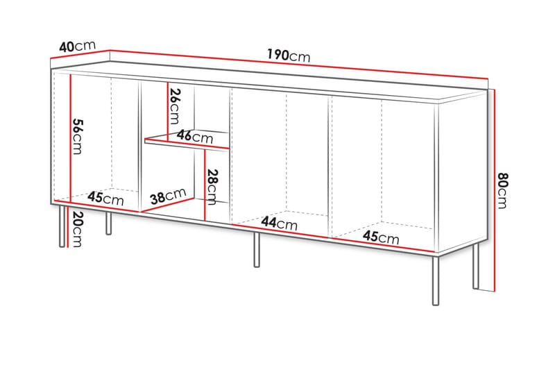 Stintino Skjenk 190x40 cm - Hvit/Grå - Oppbevaring - Oppbevaringsmøbler - Sideboard & skjenker