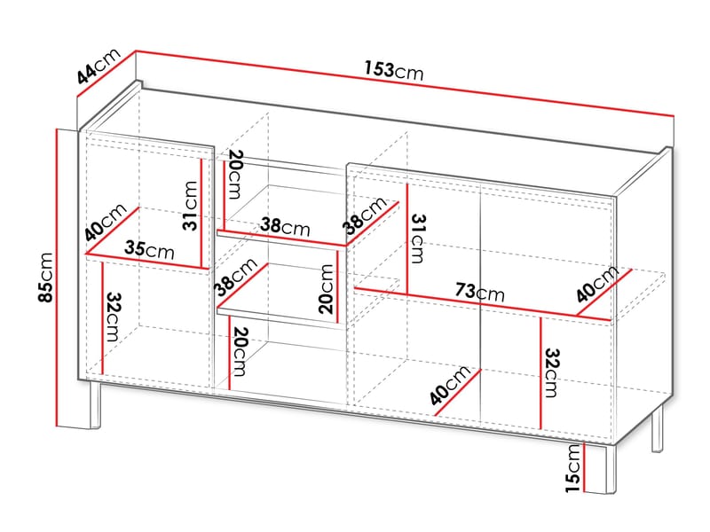 Tavrin Skjenk 153x44 cm - Svart - Oppbevaring - Oppbevaringsmøbler - Sideboard & skjenker