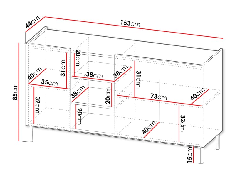 Tavrin Skjenk 153x44 cm - Svart - Oppbevaring - Oppbevaringsmøbler - Sideboard & skjenker