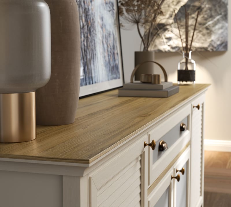 Tenora Konsollbord 202 cm - Krem, eik, grå - Oppbevaring - Oppbevaringsmøbler - Sideboard & skjenker