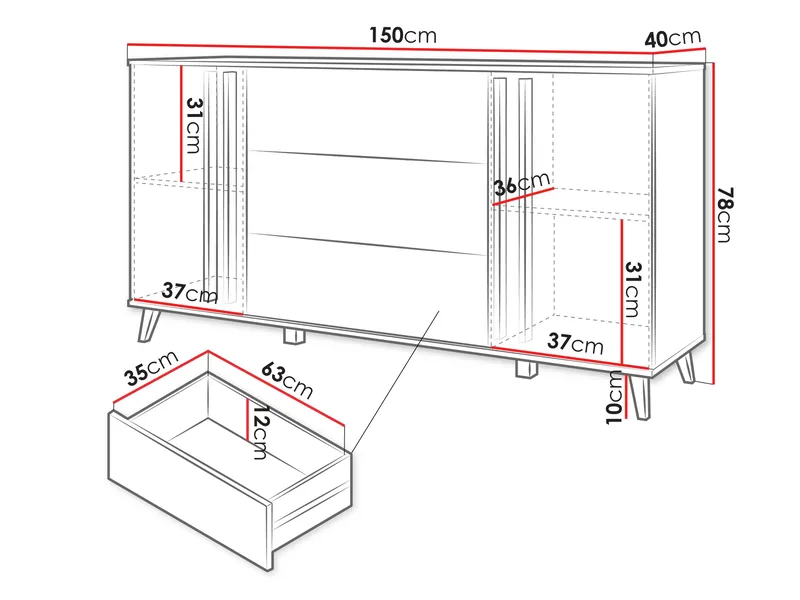 Torvos Kommode 150 cm - Svart - Oppbevaring - Oppbevaringsmøbler - Kommode