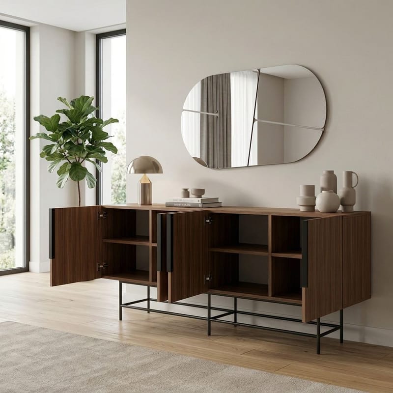 Truvia Konsoll 200x77,9x40 cm - Milano valnøtt og svart - Oppbevaring - Oppbevaringsmøbler - Sideboard & skjenker