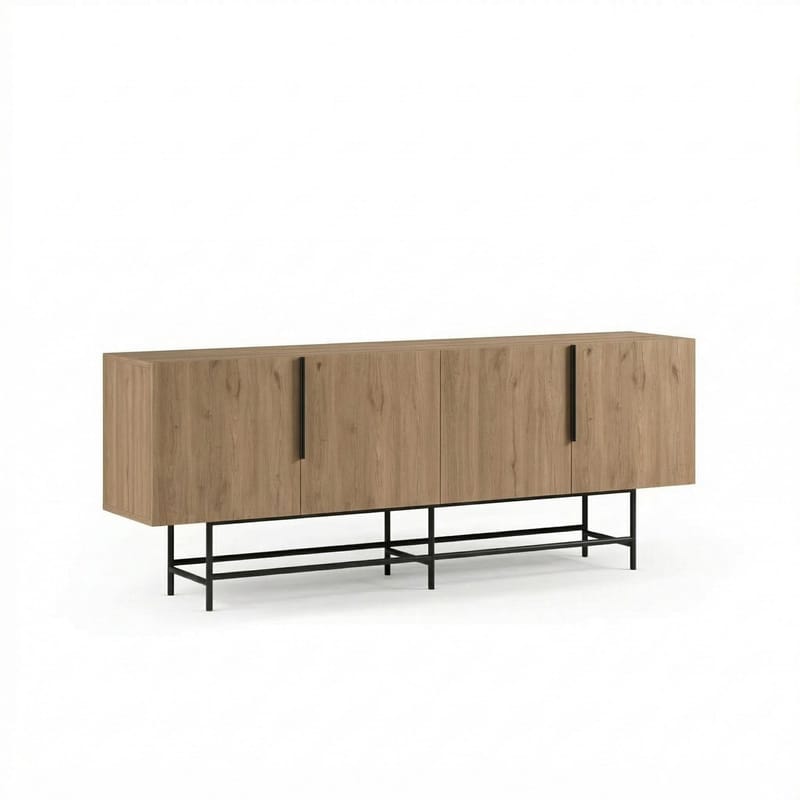 Truvia Konsoll 200x77,9x40 cm - Naturlig eik og svart - Oppbevaring - Oppbevaringsmøbler - Sideboard & skjenker