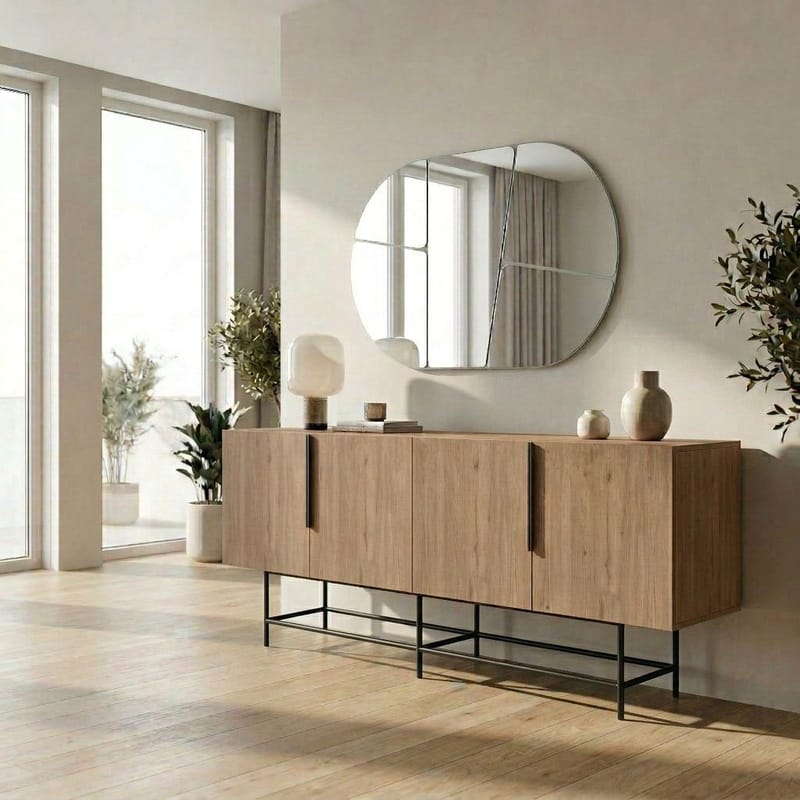 Truvia Konsoll 200x77,9x40 cm - Naturlig eik og svart - Oppbevaring - Oppbevaringsmøbler - Sideboard & skjenker