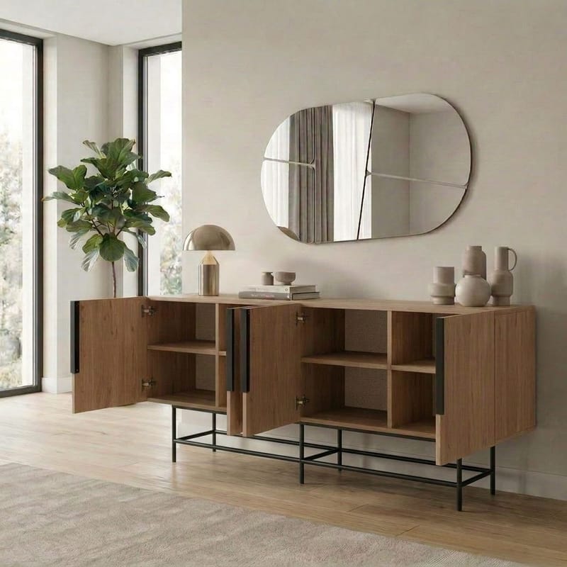 Truvia Konsoll 200x77,9x40 cm - Naturlig eik og svart - Oppbevaring - Oppbevaringsmøbler - Sideboard & skjenker