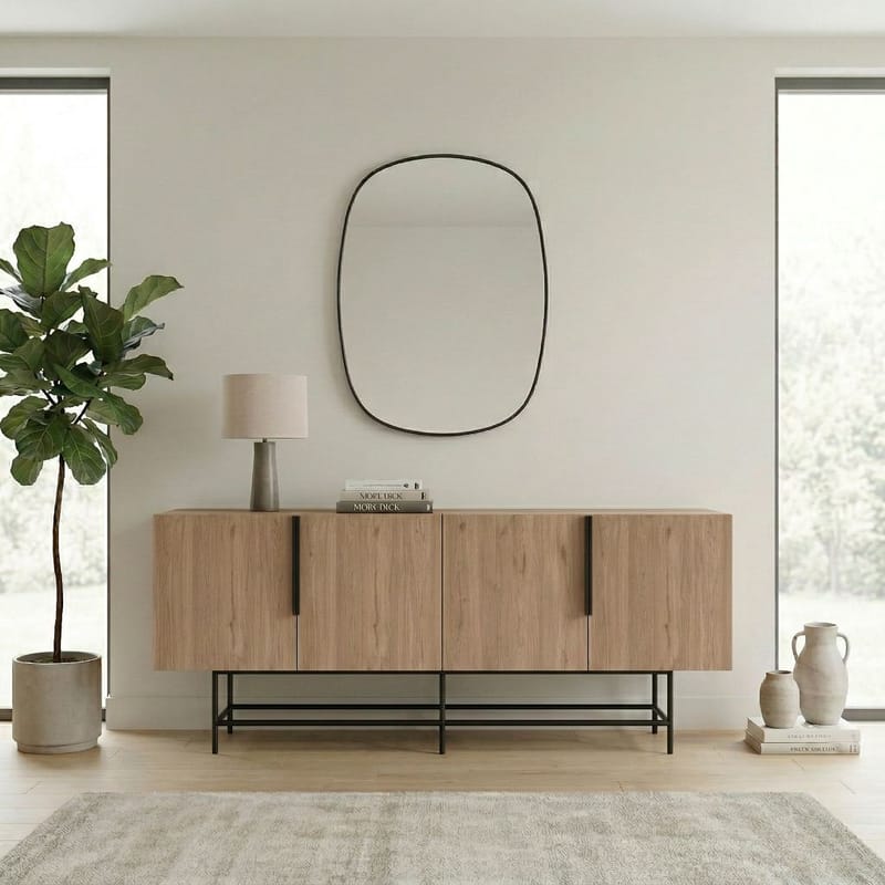 Truvia Konsoll 200x77,9x40 cm - Naturlig eik og svart - Oppbevaring - Oppbevaringsmøbler - Sideboard & skjenker