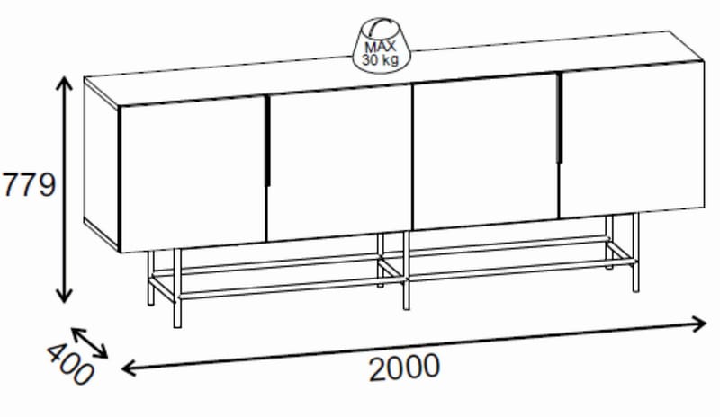 Truvia Konsoll 200x77,9x40 cm - Naturlig eik og svart - Oppbevaring - Oppbevaringsmøbler - Sideboard & skjenker