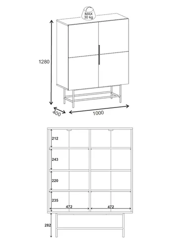 Truvia Skjenk 100x128x40 cm - Milano valnøtt Svart - Oppbevaring - Oppbevaringsmøbler - Sideboard & skjenker