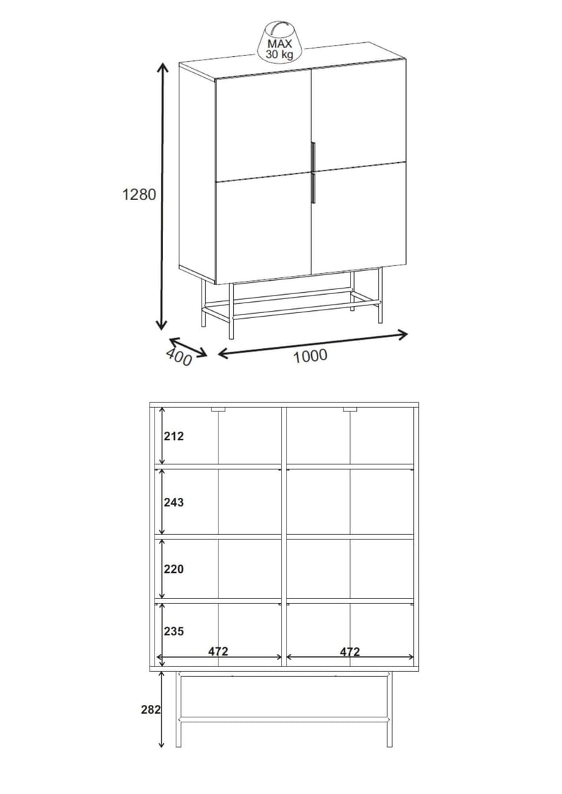 Truvia Skjenk 100x128x40 cm - Milano valnøtt Svart - Oppbevaring - Oppbevaringsmøbler - Sideboard & skjenker