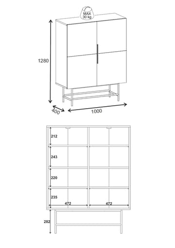 Truvia Skjenk 100x128x40 cm - Naturlig eik Svart - Oppbevaring - Oppbevaringsmøbler - Sideboard & skjenker