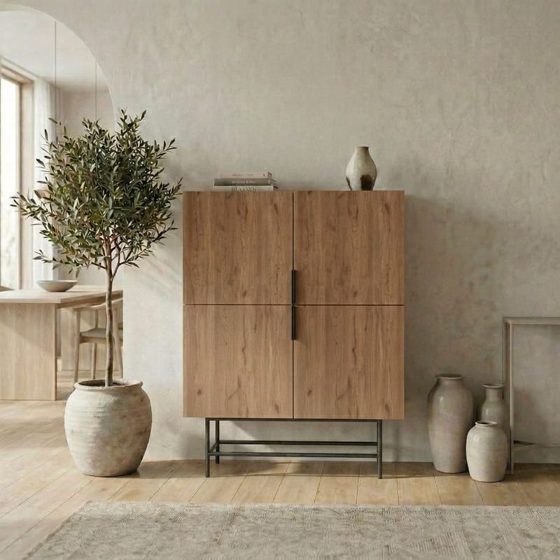 Truvia Skjenk 100x128x40 cm - Naturlig eik Svart - Oppbevaring - Oppbevaringsmøbler - Sideboard & skjenker