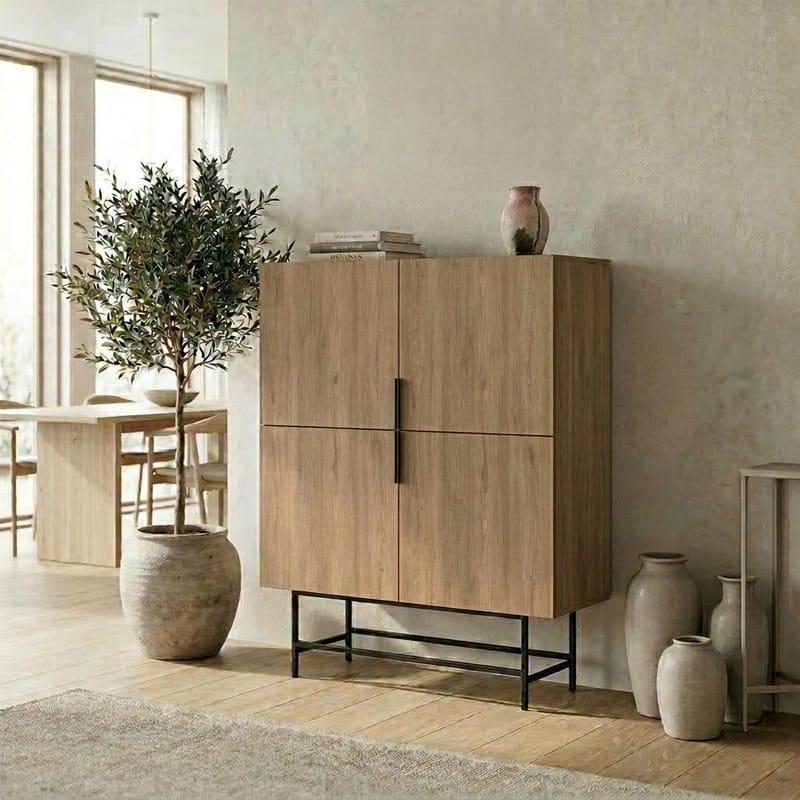 Truvia Skjenk 100x128x40 cm - Naturlig eik Svart - Oppbevaring - Oppbevaringsmøbler - Sideboard & skjenker