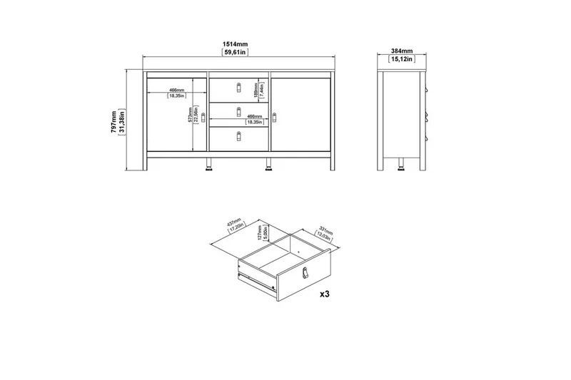 Vallvidera Skjenk 151x38 cm - Beige - Oppbevaring - Oppbevaringsmøbler - Sideboard & skjenker