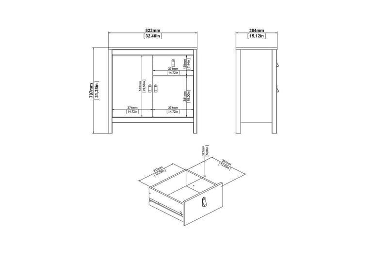 Vallvidera Skjenk 82x38 cm - Hvit - Oppbevaring - Oppbevaringsmøbler - Sideboard & skjenker