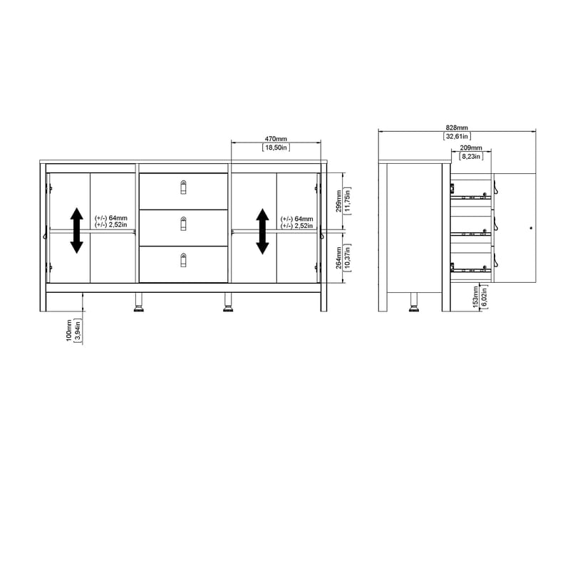 Vallvidera Skjenk med 2 dører og 3 skuffer 151 cm - Oppbevaring - Oppbevaringsmøbler - Sideboard & skjenker