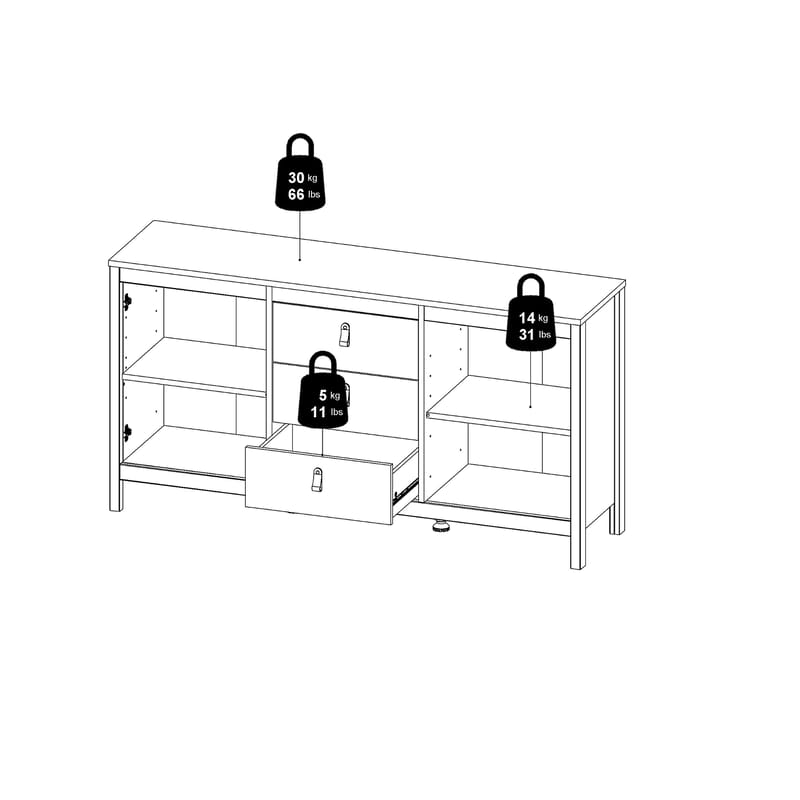 Vallvidera Skjenk med 2 dører og 3 skuffer 151 cm - Oppbevaring - Oppbevaringsmøbler - Sideboard & skjenker