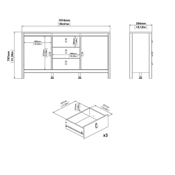 Vallvidera Skjenk med 2 dører og 3 skuffer 151 cm - Oppbevaring - Oppbevaringsmøbler - Sideboard & skjenker