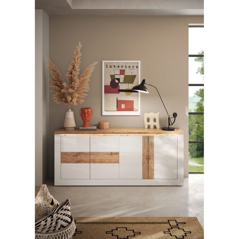 Vandesar TV-benk 207 cm - Natur/Hvit - Oppbevaring - Oppbevaringsmøbler - Sideboard & skjenker