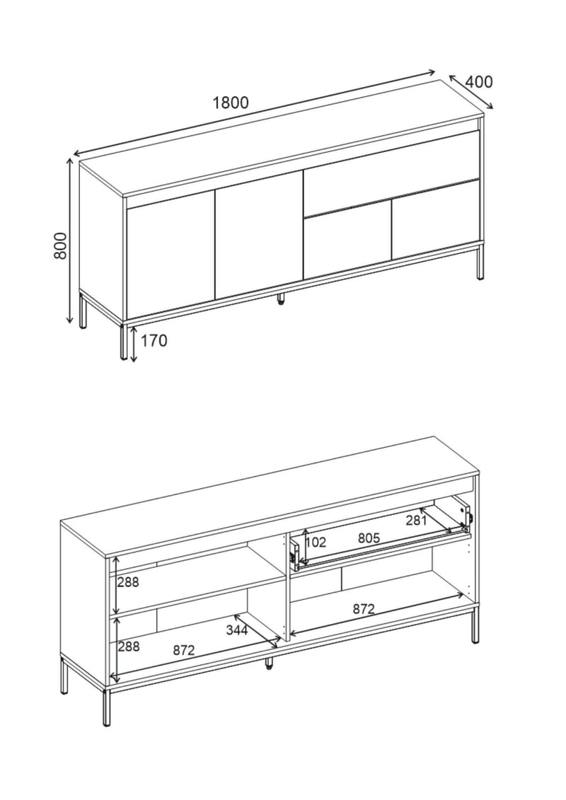 Velar Konsoll 180x80x40 cm - Anthracite, Wood Black, Black - Oppbevaring - Oppbevaringsmøbler - Sideboard & skjenker