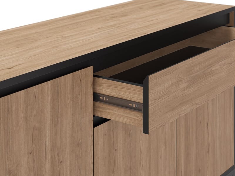 Velar Konsoll 180x80x40 cm - Naturlig eik, tre-svart, svart - Oppbevaring - Oppbevaringsmøbler - Sideboard & skjenker