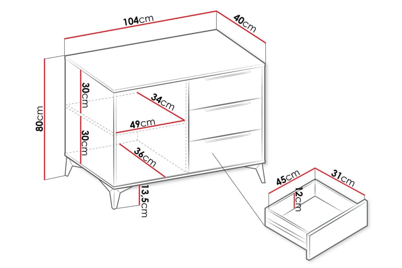 Vemdalen Skjenk 104x40 cm - Hvit - Oppbevaring - Oppbevaringsmøbler - Sideboard & skjenker