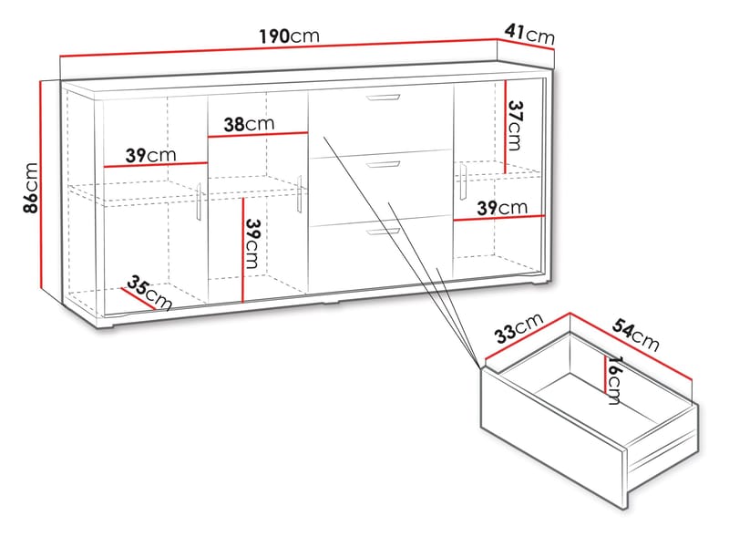 Veyricus Skjenk 190 cm - Oppbevaring - Oppbevaringsmøbler - Sideboard & skjenker