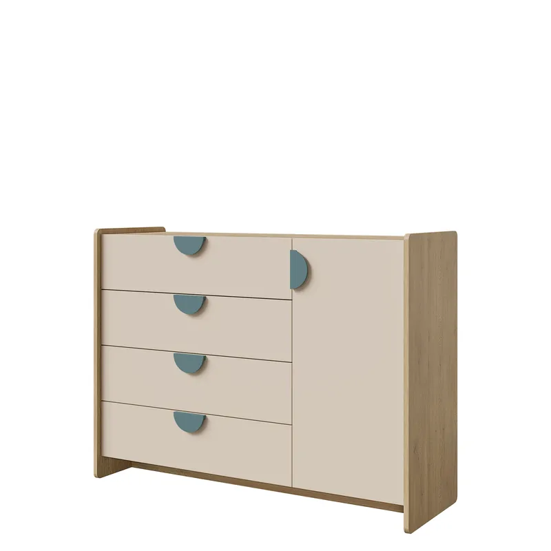 Zarek kommode 124 cm, Brun, blå og beige