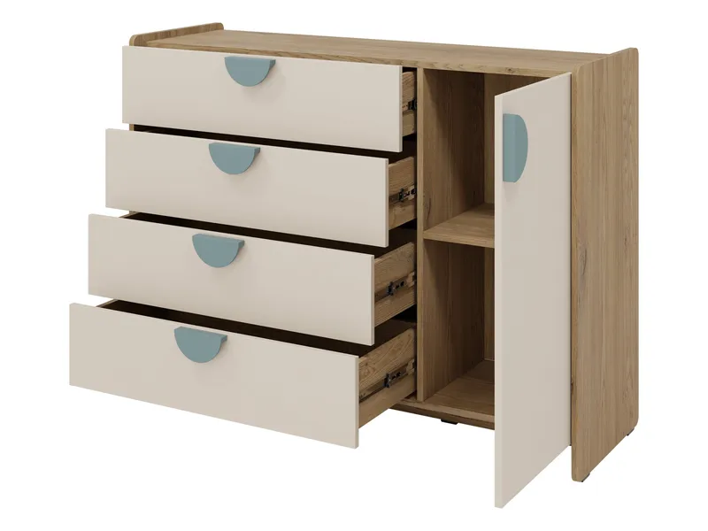 Zarek kommode 124 cm - Brun, blå og beige - Oppbevaring - Oppbevaringsmøbler - Kommode