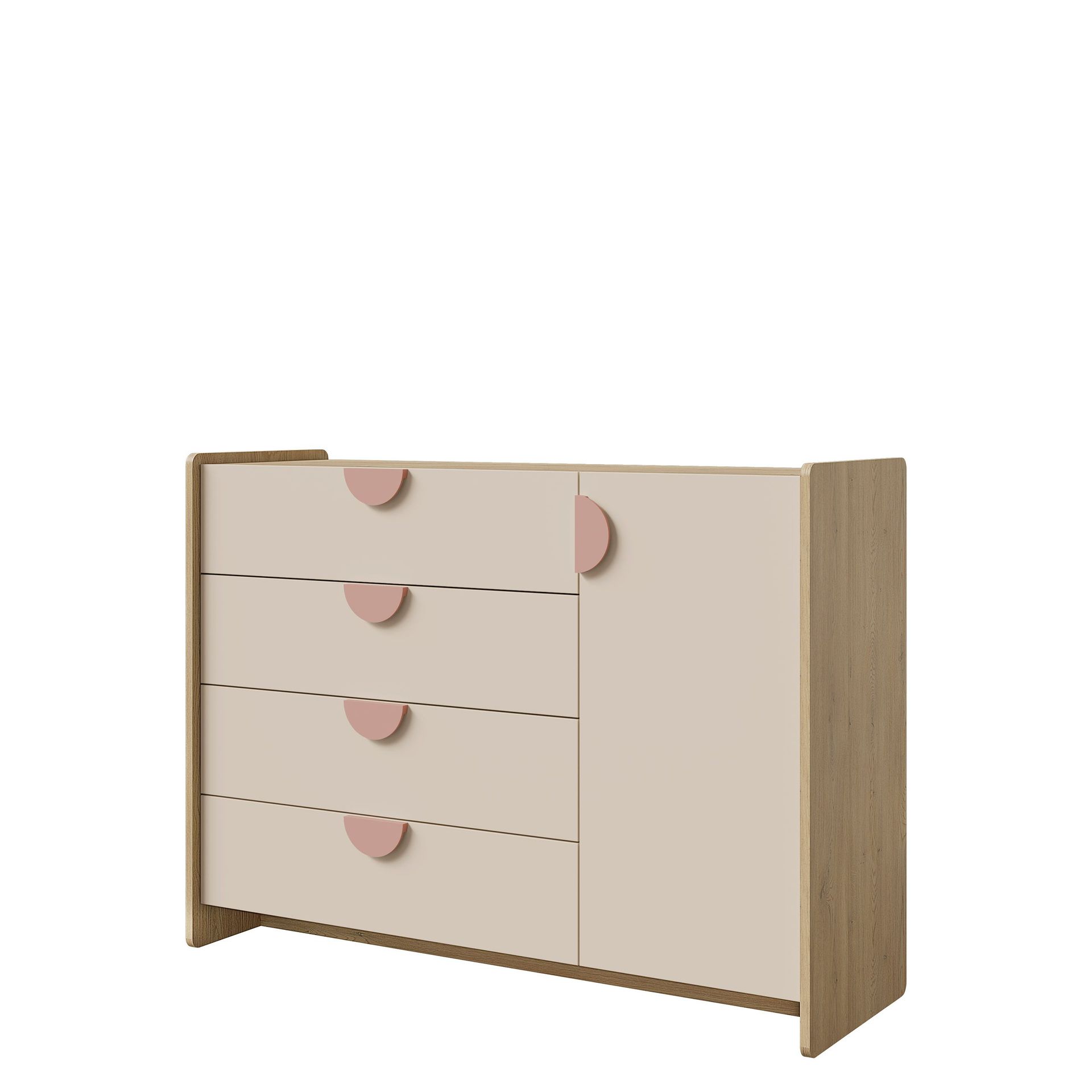 Zarek kommode 124 cm - Brun, rosa og beige