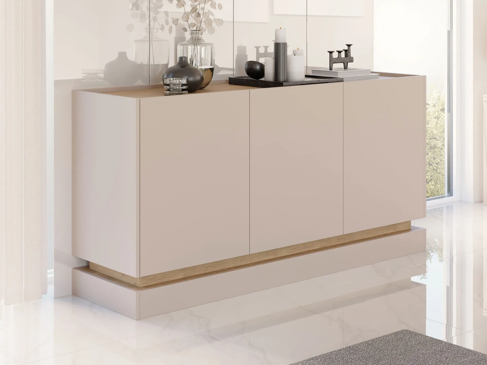 Zelric Skjenk 160x37 cm Beige - Oppbevaring - Trademax