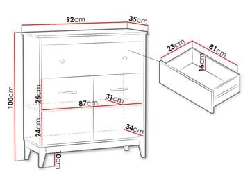 Zeylor Skjenk 92 cm - beige med ben i natureik/håndtak i gull-/kobberfarge - Oppbevaring - Oppbevaringsmøbler - Sideboard & skjenker