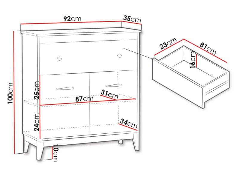 Zeylor Skjenk 92 cm - beige med ben i natureik/håndtak i gull-/kobberfarge - Oppbevaring - Oppbevaringsmøbler - Sideboard & skjenker