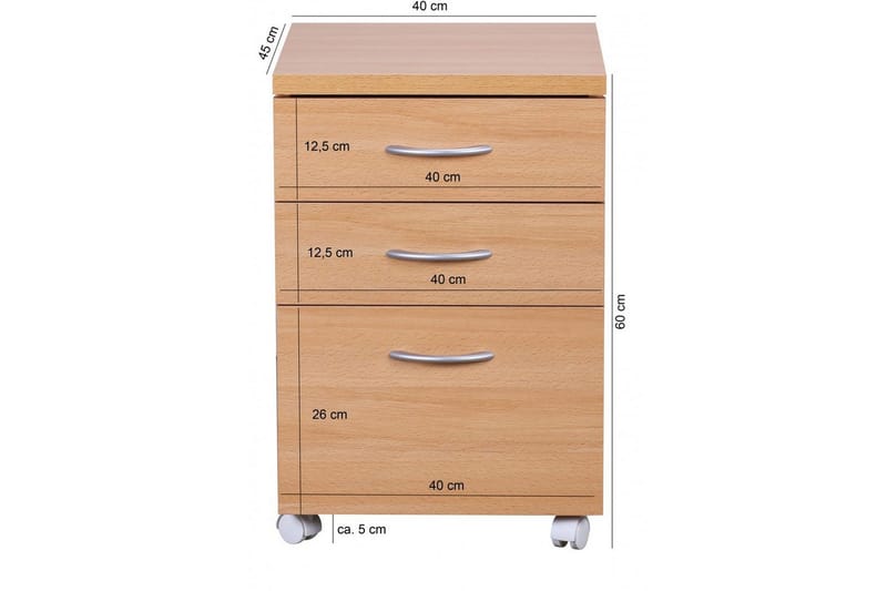 Rullecontainer Wohnling Bøkoptikk, foliert sponplate, 4 skuffer, moderne - Oppbevaring - Oppbevaring til småting