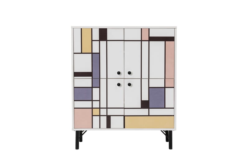Midia Highboard 95x111 cm Hvit/Brun/Lilla/Gul - Hanah Home - Oppbevaring - Skap - Oppbevaringsskap