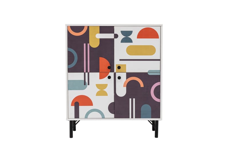 Sia Highboard 95x111 cm Hvit/Brun/Lilla/Gul - Hanah Home - Oppbevaring - Skap - Oppbevaringsskap