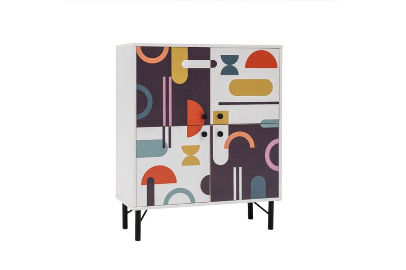 Sia Highboard 95x111 cm Hvit/Brun/Lilla/Gul - Hanah Home - Oppbevaring - Skap - Oppbevaringsskap