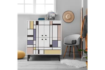 Midia Highboard 95x111 cm Hvit/Brun/Lilla/Gul - Hanah Home - Oppbevaring - Skap - Oppbevaringsskap